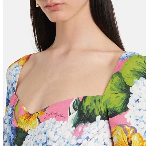 Dolce & Gabbana Hydrangea Print Long Sleeve Cady Midi Dress - NEW WITH TAGS - Picture 11 of 16